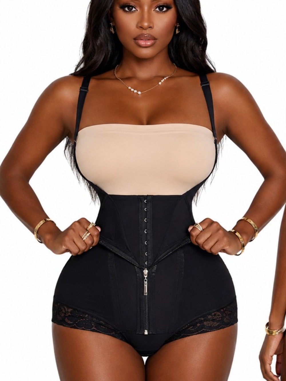 High-Waisted Black Faja.  Waist Trainer Shapewear Bodysuit